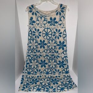 Chic Crochet Lace Dress in Blue and Cream